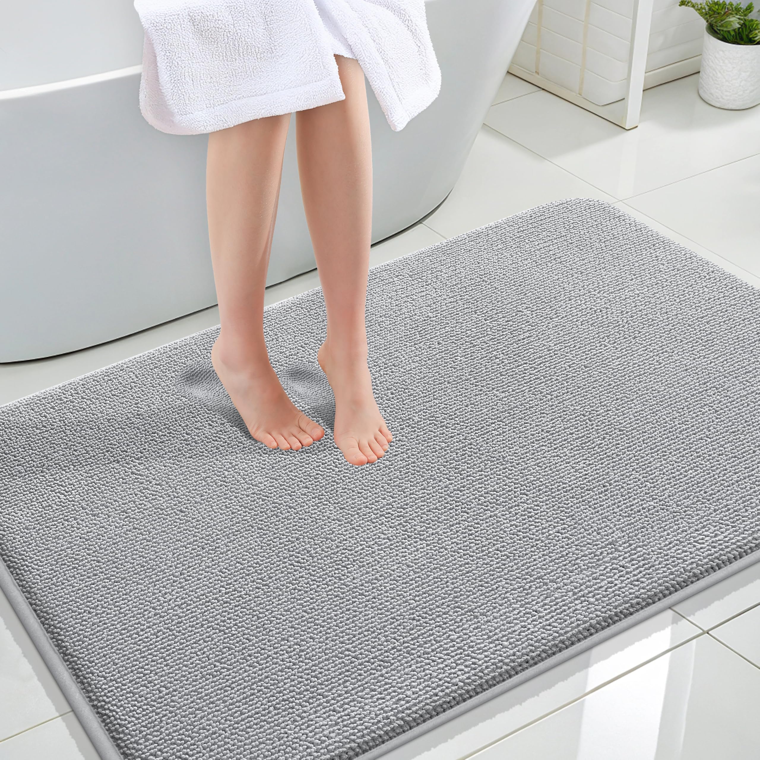 OLANLY Memory Foam Large Bathroom Rug 44x32, Absorbent Bath Mat, Light Grey