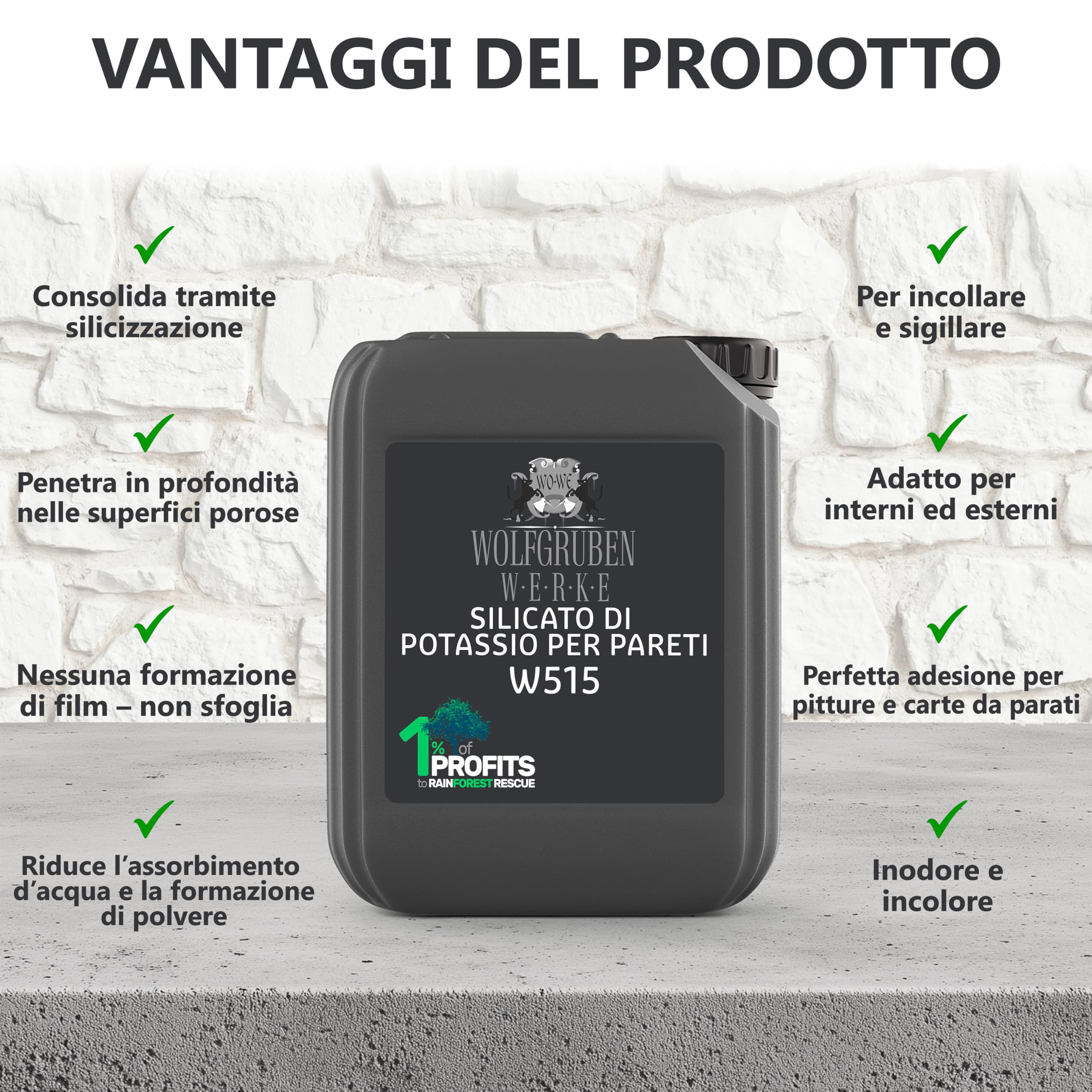 WO-WE Vetro liquido Silicato di Potassio Legante Adesivo Sigillante per pareti W515-10L