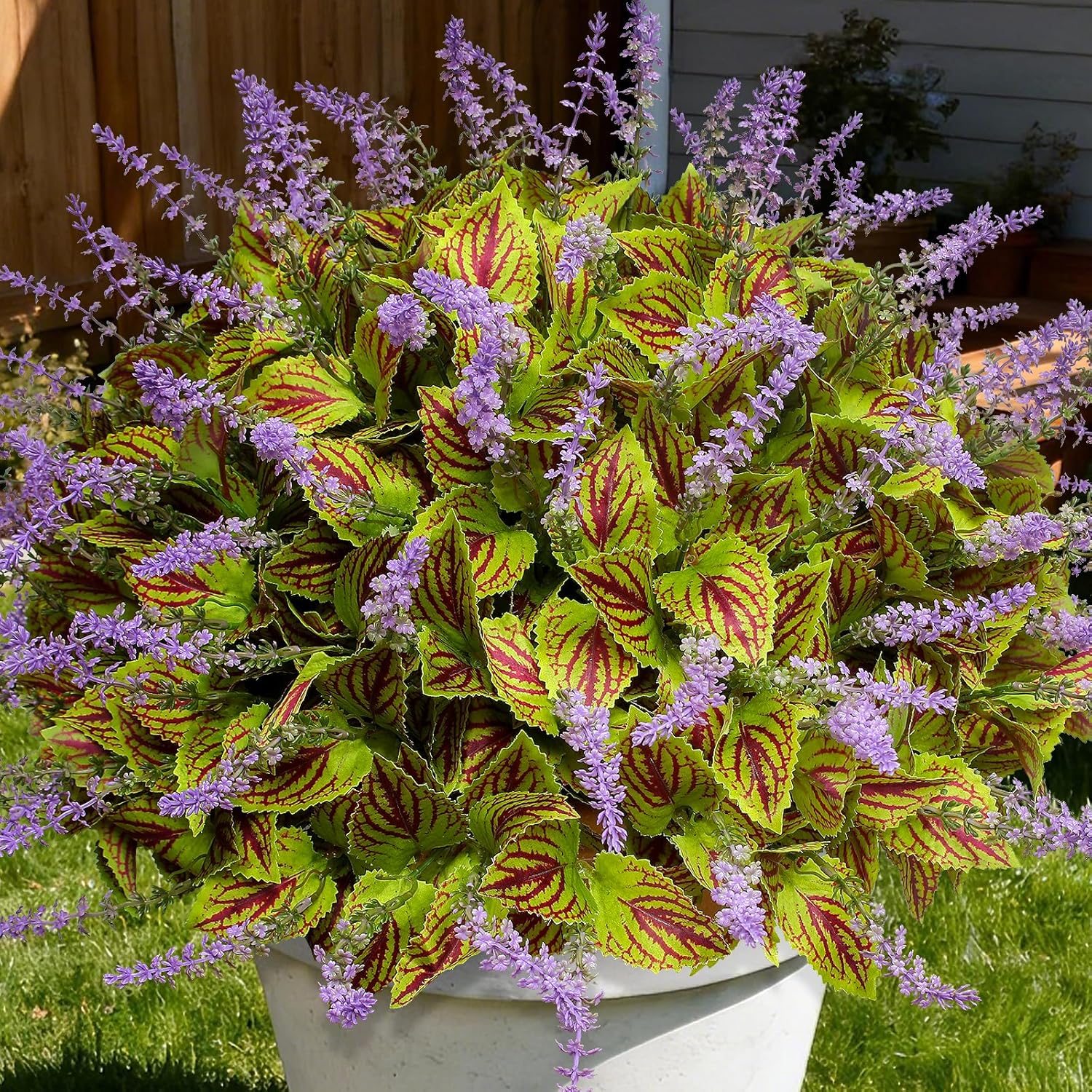 12 Bundles Artificial Flowers for Outdoor Coleus Rainbow with Purple Spring Summer Faux Flowers Realistic Silk Uv Resistant Fake Plants for Planters Garden Patio Pathway Front Porch (Green) - Image 2