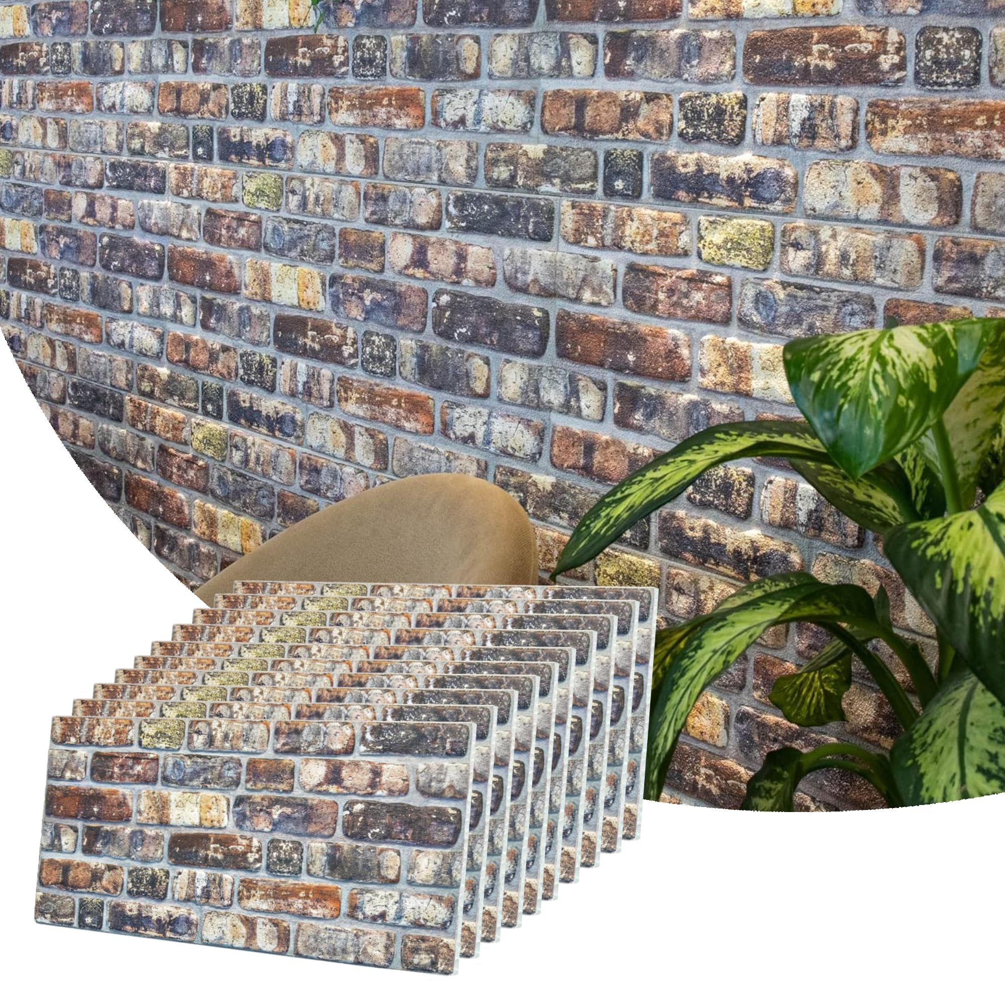 Dundee Deco 3D Wall Panels Brick Effect - Cladding, Multicolored Stone Look Wall Paneling, Styrofoam Facing for Living Room, Kitchen, Bathroom, Balcony, Bedroom, Set of 10, Covers 54 sq ft