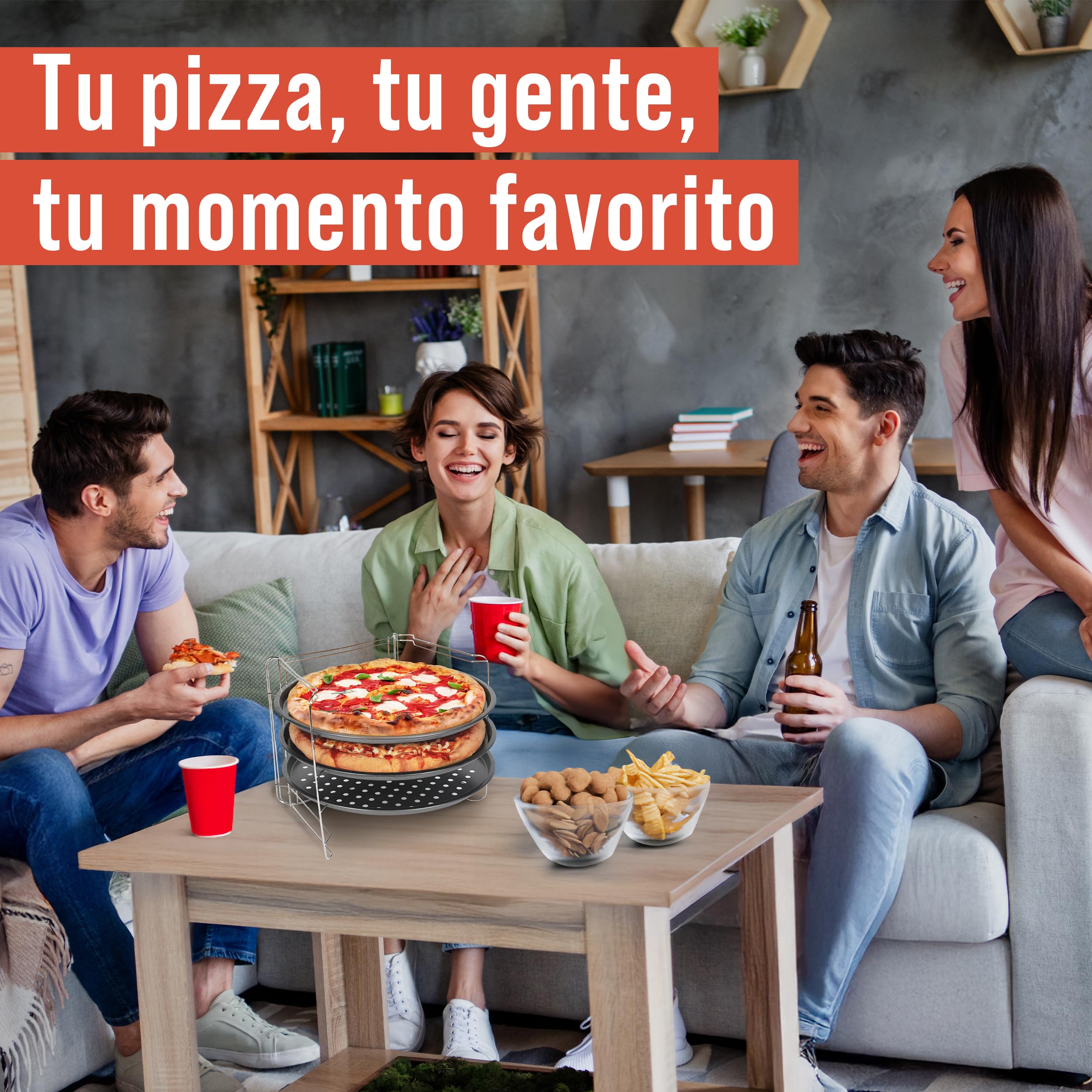 Chef Pomodoro Set Bandejas Horno con 3 Piezas (Bandeja Pizza Horno + Base Pizza + Pan con Soporte), Accesorios de repostería y cocina, Platos para Pizza perforados, antiadherentes y fáciles de usar