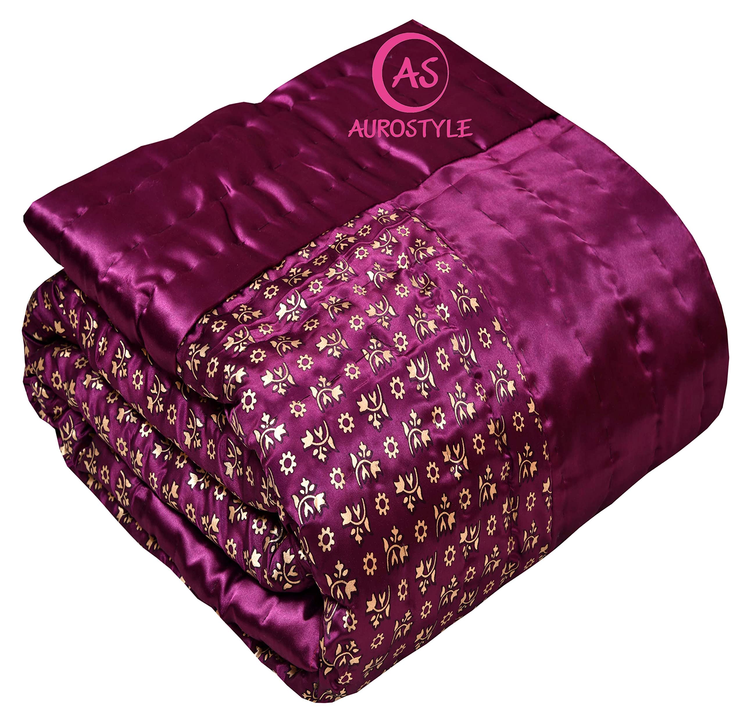 AUROSTYLE Rajasthani Cotton Filled Light Weight Silk Soft Jaipuri AC Quilt/Razai Dohar Over All Floral Print Design with Gold Print Quilts Blankets for Home (85x55 Inch,Single Bed) (B0B9427Q92) Amazon Price History, Amazon Price Tracker