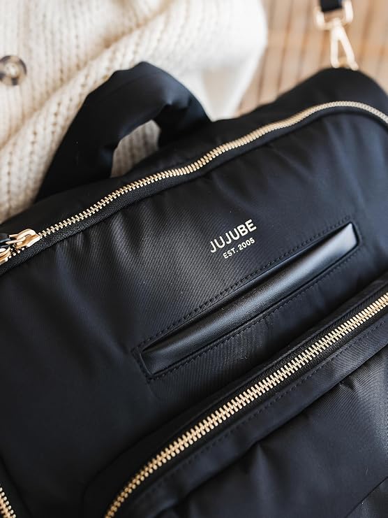 JuJuBe Insulated Bottle Satchel Diaper Bag, Convertible Diaper Bag with Portable Changing Pad, Black