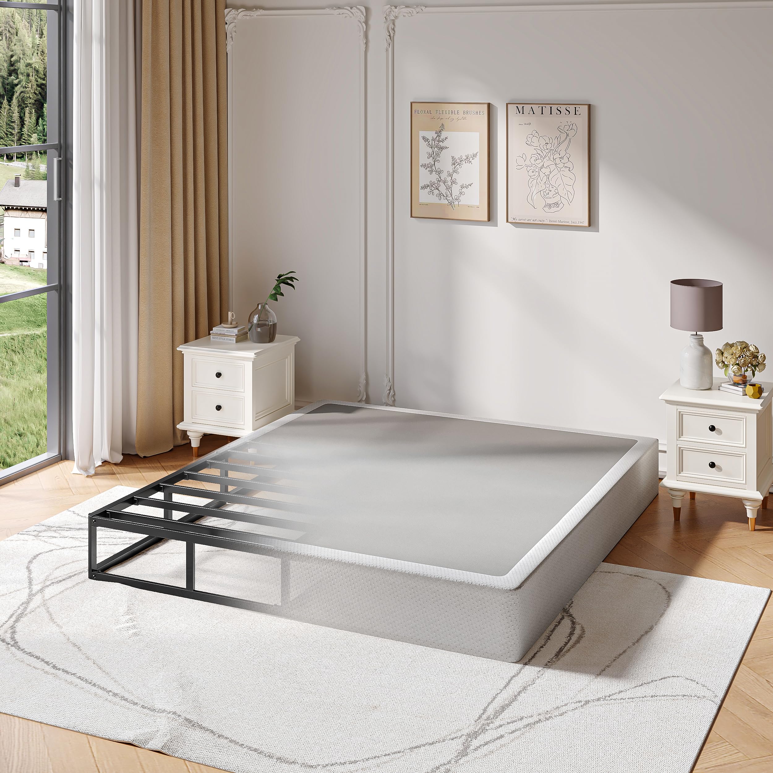 QQNNQIANG Queen Box Spring 5 Inch, 3500 lbs Capacity, Metal Bed Base Queen Size, Low Profile Mattress Foundation with Fabric Cover, Easy Assembly, Heavy Duty