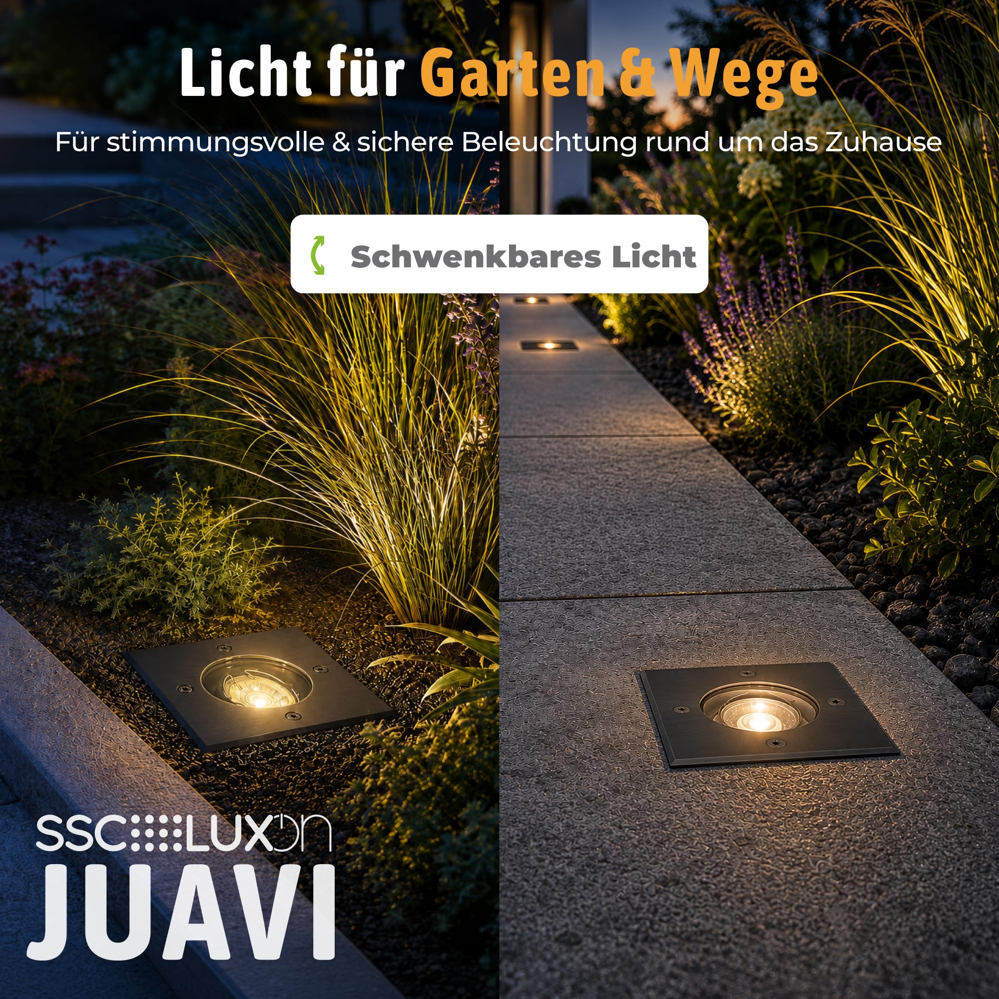SSC-LUXon JUAVI reflektor sufitowy, okrągły, zewnętrzny, IP67, obrotowy, do zabudowy, srebrny GU10, oświetlenie podłogowe 230 V, do ogrodu, na taras i podjazdy