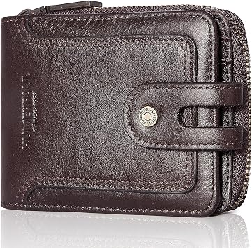 HUMERPAUL RFID Blocking Wallet for Men Zip Around, Genuine Leather Wallet with Coin Pocket 14 Card Slots ID Window, Large Capacity Top Grain Bifold Zipper Wallet Gift Box for Him Dad, Coffee, 4.9 x