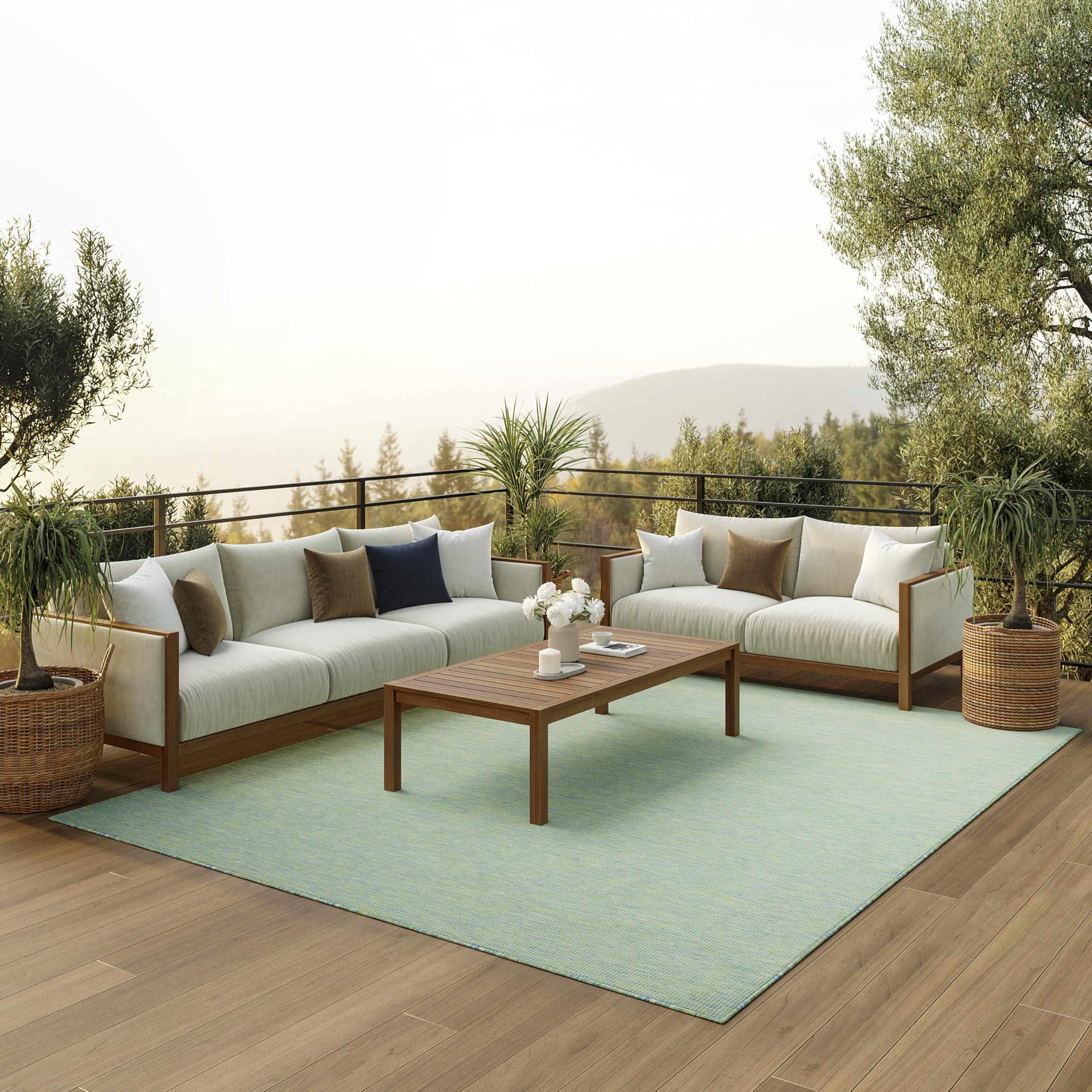 Nourison Positano Indoor/Outdoor Blue/Green 9' x 12' Area Rug, Easy Cleaning, Non Shedding, Bed Room, Living Room, Dining Room, Backyard, Deck, Patio (9x12)