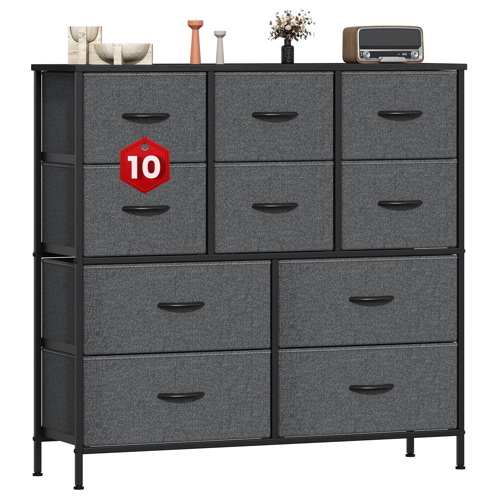 GoaHi Chest of Drawers, Large Dressers with Metal Frame and MDF Wooden Top Board, Adjustable Feet, Anti-Tip Safety, Storage Unit with 10 Drawers for Bedroom, Living Room, Closet, Office Deep Gray — image 1