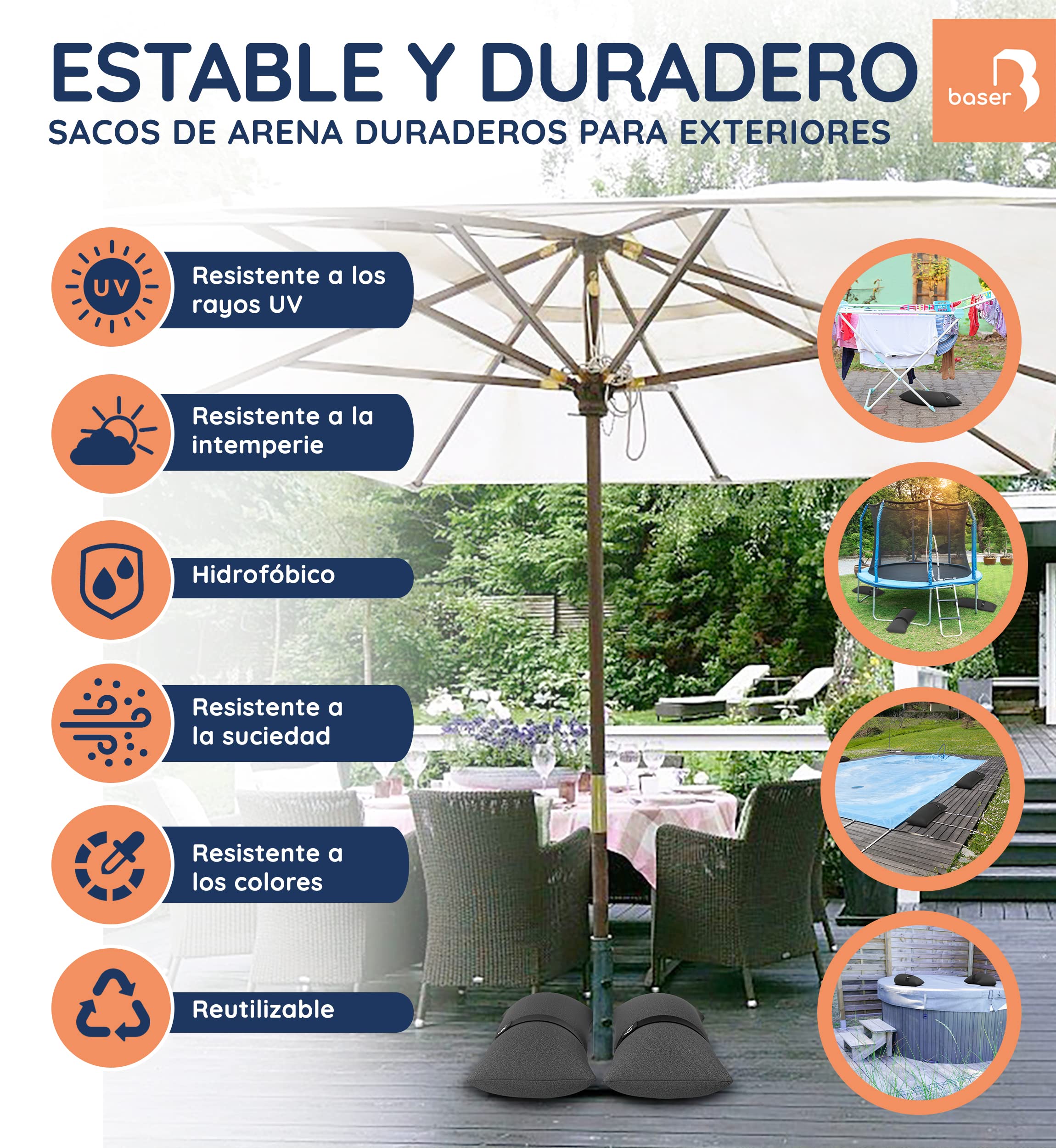 Baser Sacos de Peso Arena 2x15kg – Lastre para Carpa Plegable, Pergolas de Jardin y Sombrilla Terraza Exterior – Pesas Rellenables para Carpa, Impermeable