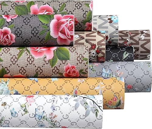 Funcolor Juego de 10 hojas de 8 x 12 pulgadas con patrón A4 impreso clásico retro rosa flor floral de piel sintética hoja de cuero sintético surtido