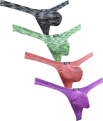 iKingsky Mens Colorful Big Pouch Thong Underwear Sexy Low Rise Bulge Mens T-back Under Panties