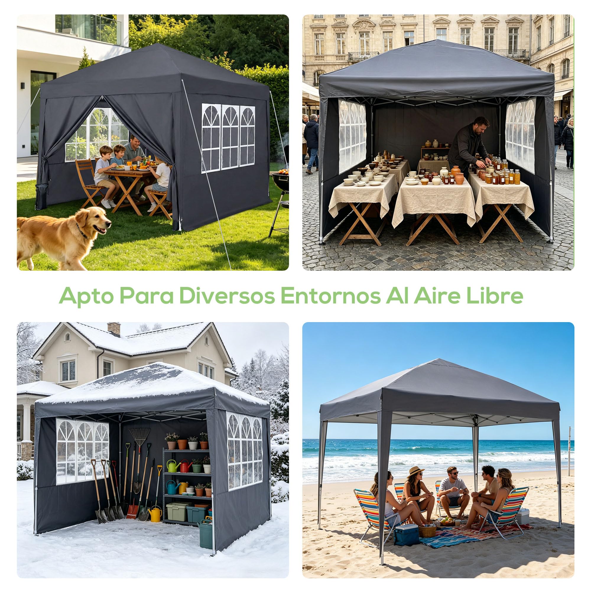 3x3 Plegable Gazebo, Carpas para Exteriores con 4 Paredes Laterales, Carpas Camping, Impermeable & Altura Ajustable – Ideal como Tienda de Fiesta, Camping