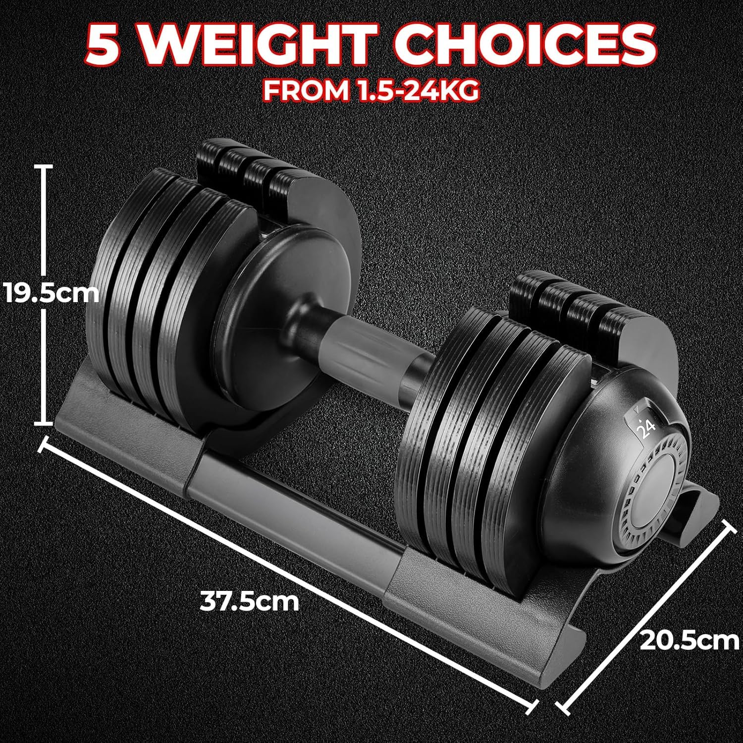 Regulowane krótkie hantle 10 kg, 20 kg, 24 kg, pojedynczo lub para, z antypoślizgowym uchwytem, regulowane talerze do sztangi i tacką, do domu, biura, studia fitness, dla jednej lub pary
