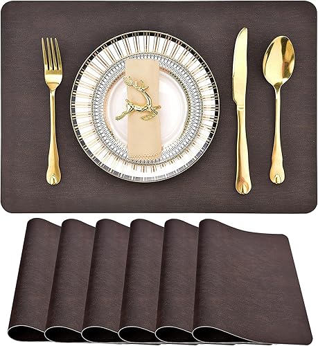 SLKQG Juego de 6 manteles individuales de cuero, impermeables, lavables, resistentes al calor, antimanchas, a prueba de derrames, elegante diseño
