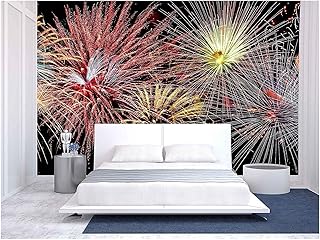 wall26 - Colorful Panoramic View of Fireworks Over Night Sky - Removable Wall Mural | Self-Adhesive Large Wallpaper - 100x144 inches