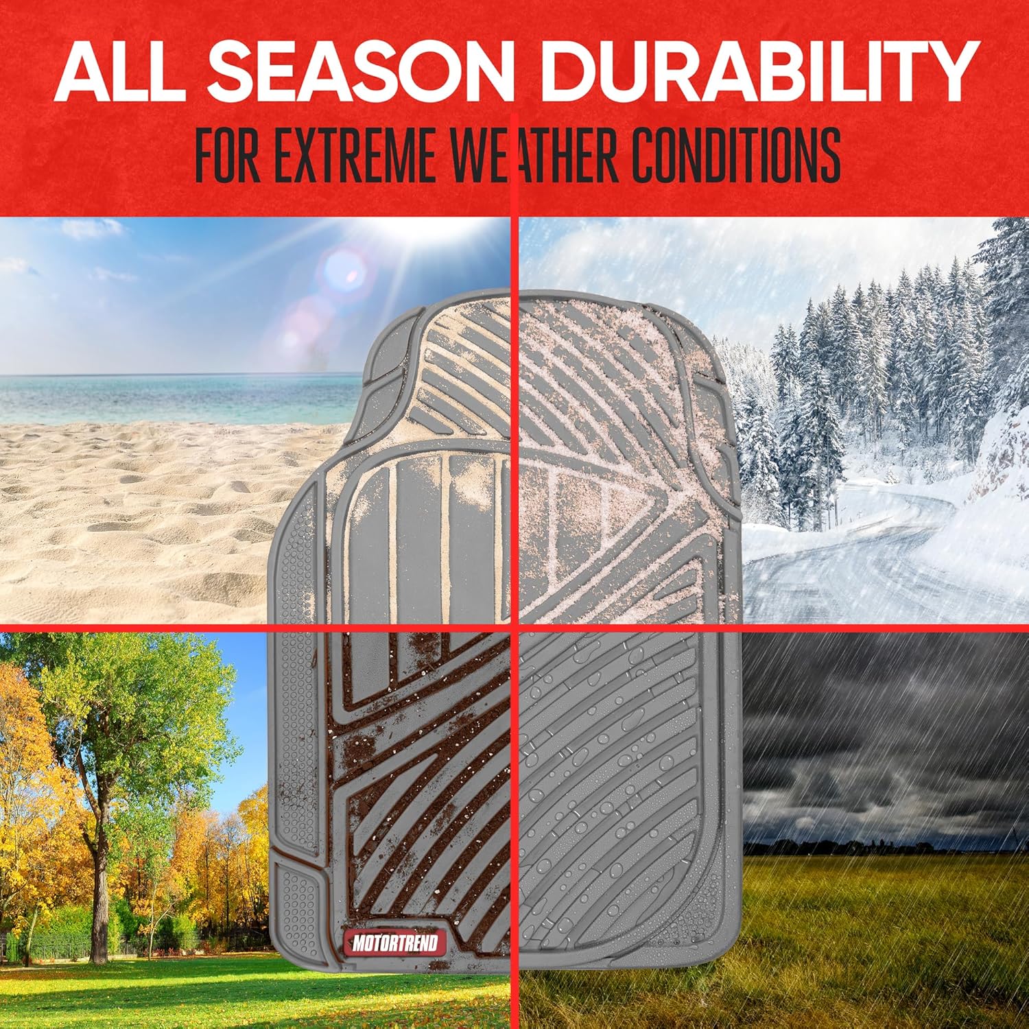 Motor Trend FlexTough Performance All Weather Rubber Car Floor Mats - 3 Piece Floor Mats Automotive Liners for Cars Truck SUV, Heavy-Duty Waterproof (Gray) - Image 3