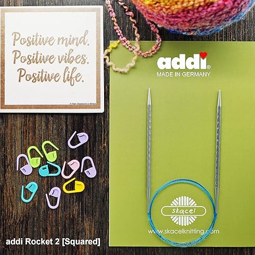 Miniatura 6 de addi Rocket 2 - Aguja de tejer circular ergonómica cuadrada de 24 pulgadas (23.6 in) US 11 (0.315 in), acabado texturizado, bordes redondeados,