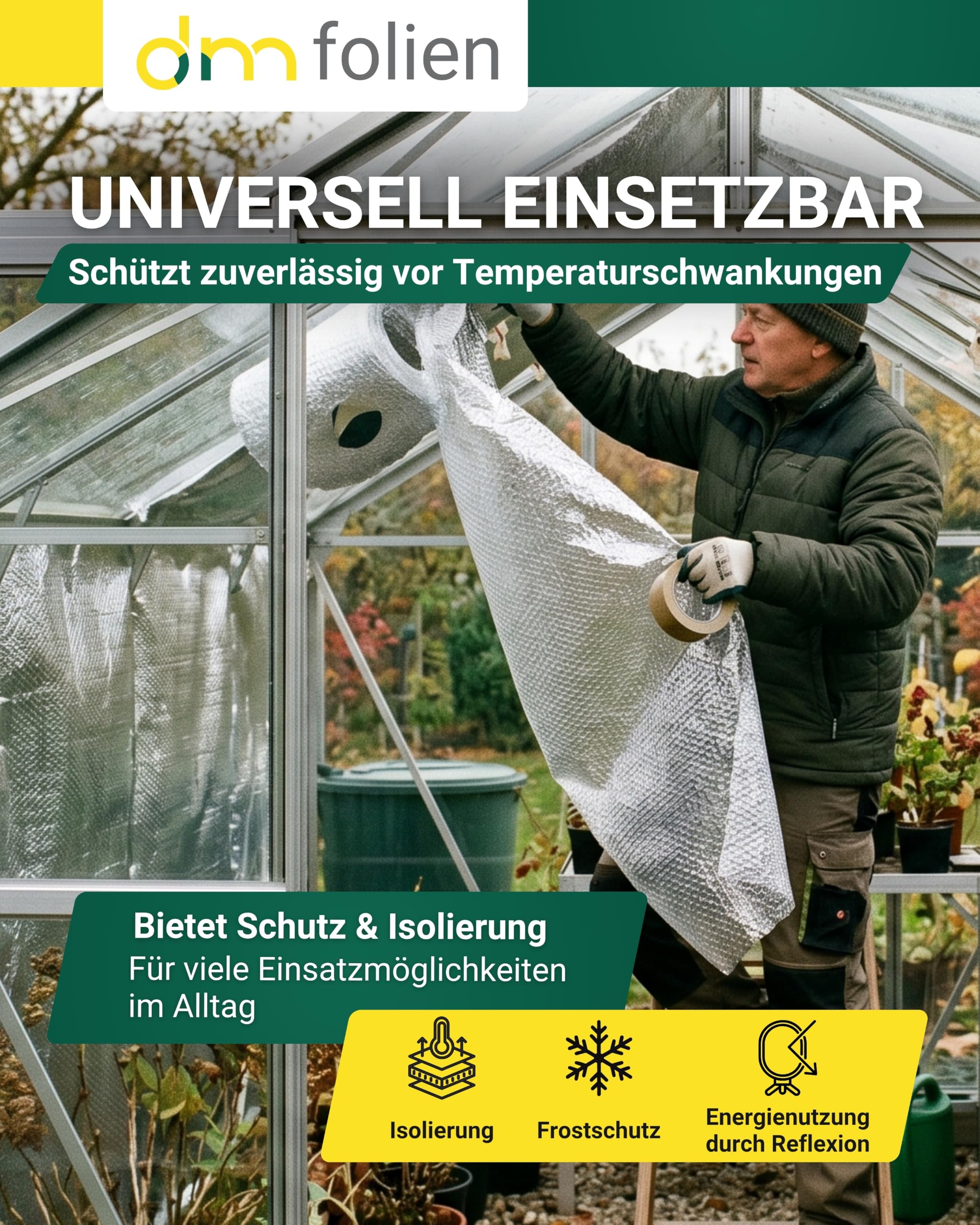 dm-folien Luftpolsterfolie alukaschiert I 120 cm x 50 m = 60 m² I 3-lagige & reißfeste Thermofolie I 250 my Isolierfolie für Modellbau, Flügeltaschen, Transport & Schutz empfindlicher Teile