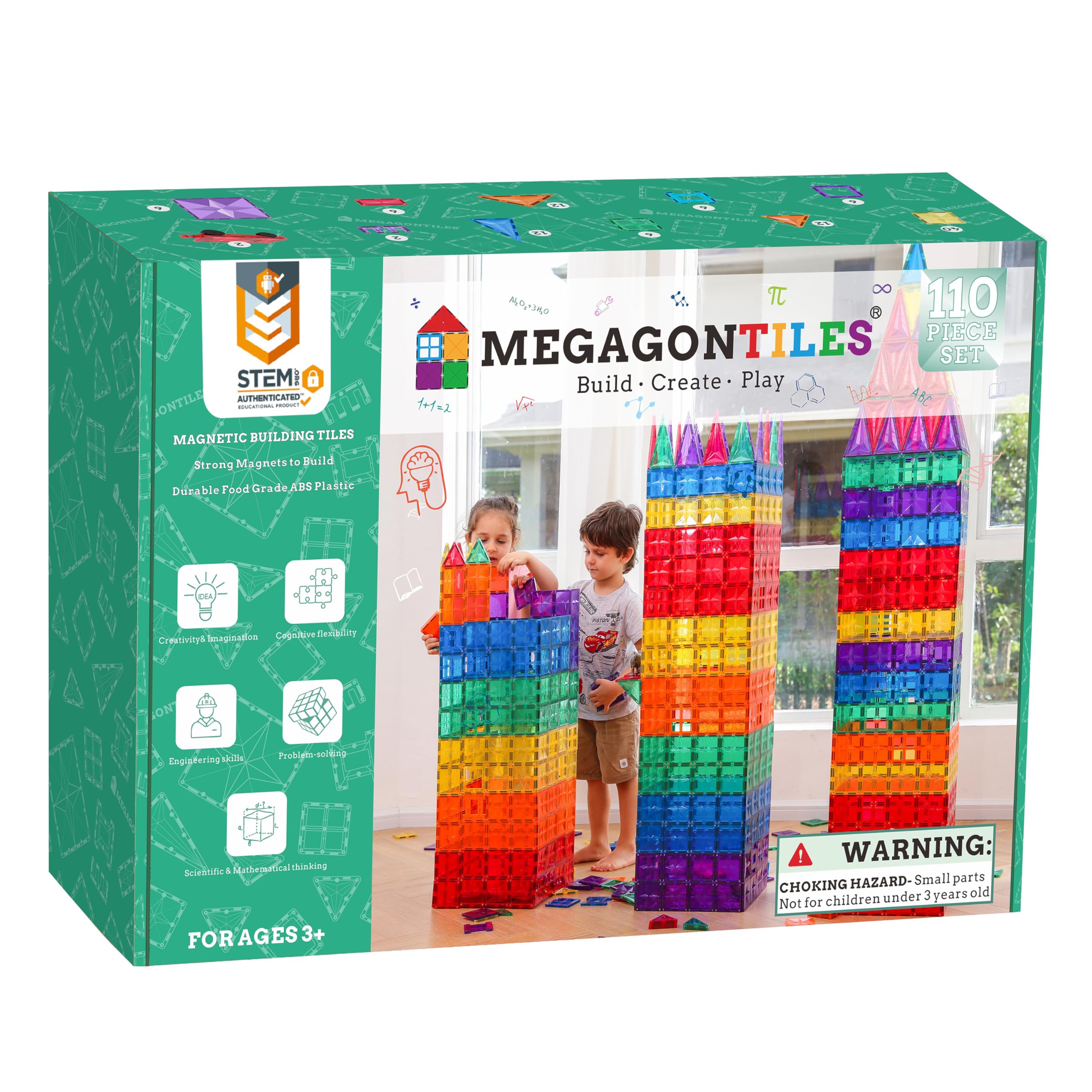 110PCS Premium Magnetic Tiles Set | STEM-Authenticated Magnetic Building Blocks | Educational Construction Toy for Kids Ages 3–8 (Boys & Girls)