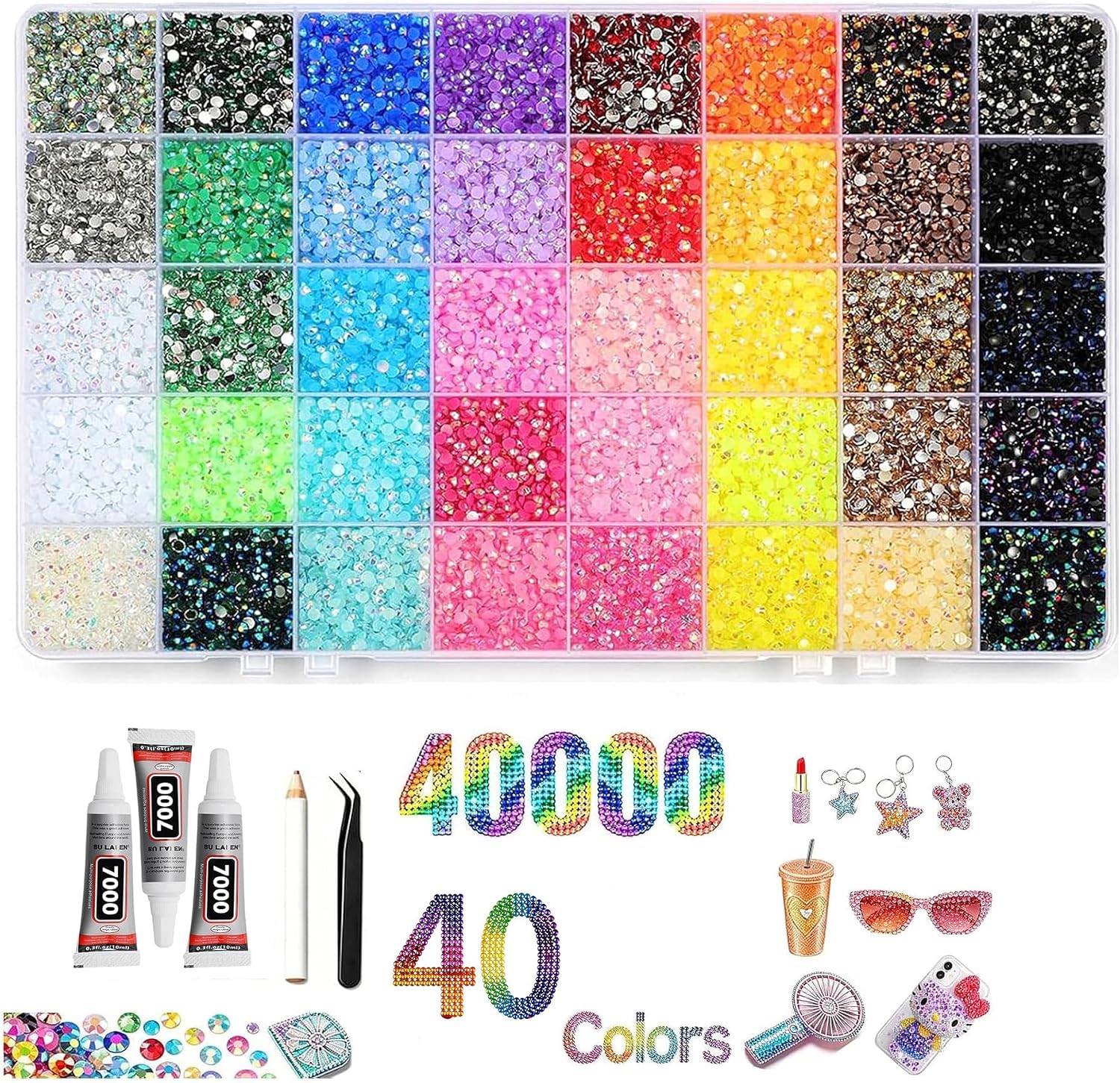 40 Colors 40000Pcs Bedazzling Kit，3mm Rhinestones for Bedazz