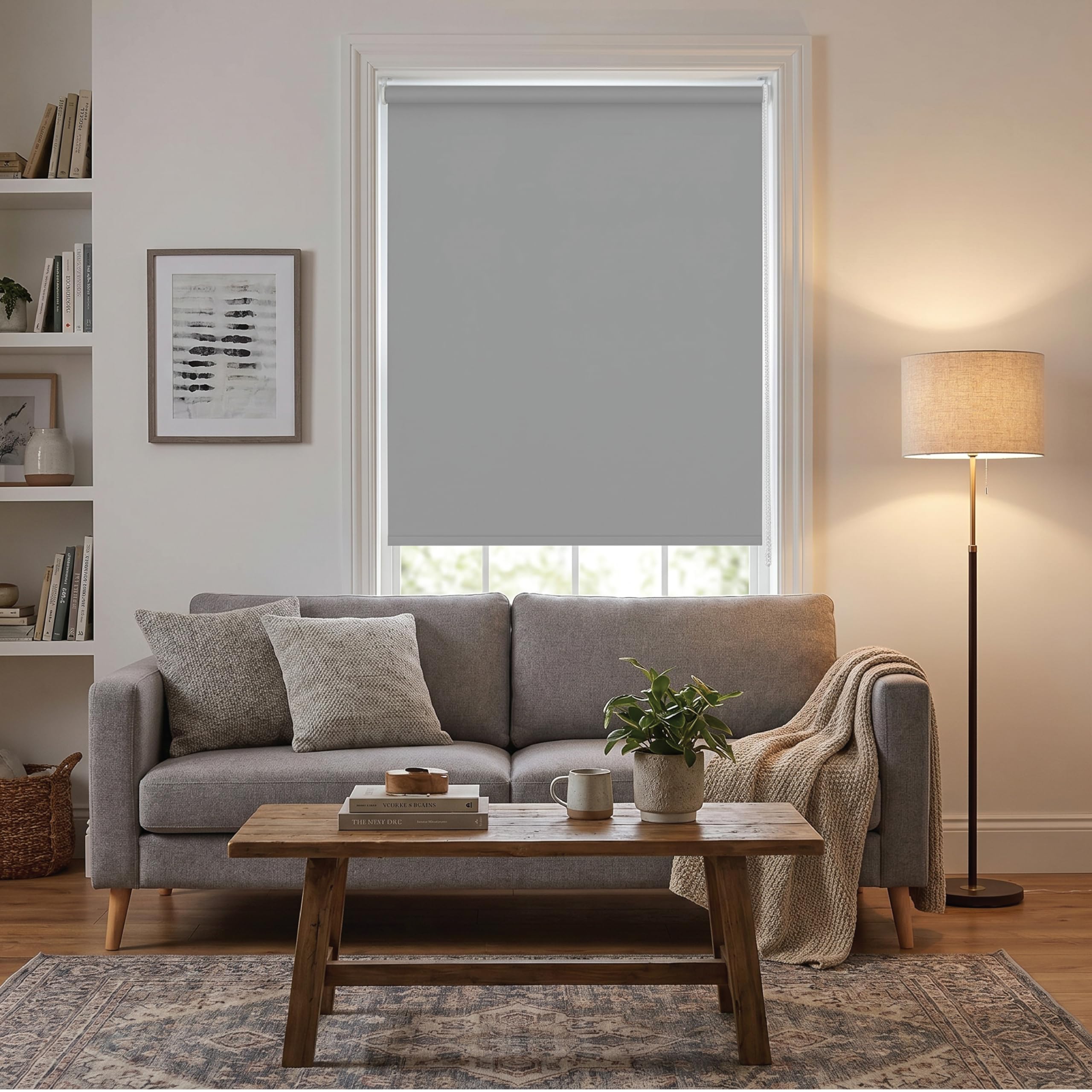 J.Din Thermal Roller Window Blinds, Blackout Shades, Child Safe, Light Grey, 90x165cm