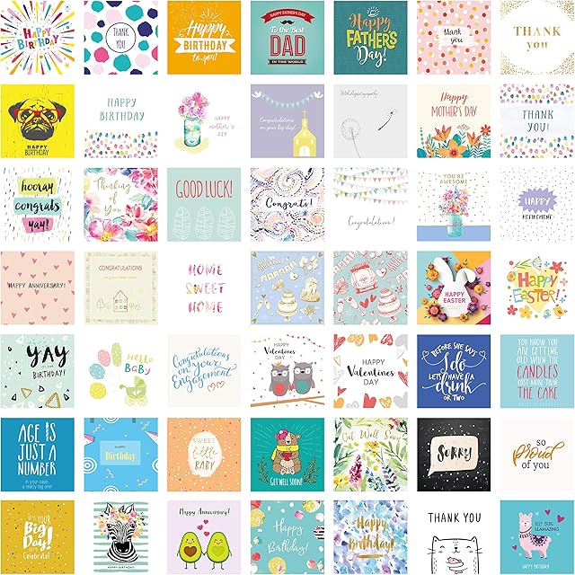 Wonder Cards 50 Assorted Greeting Cards Multipack For All Occasions Eco Friendly | Anniversary, Thank You, Congratulations, New Home, Birthday