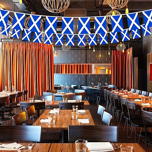 Miniatura 5 de G128 Banderines escoceses de Escocia | Bandera de 8.2 x 5.5 pulgadas, cuerda completa de 33 pies | Poliéster 150D impreso, decoraciones para bar,