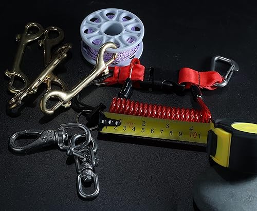 Miniatura 3 de Cordón de buceo, cordón en espiral de resorte, gancho de doble extremo con hebilla de liberación rápida para cámaras y luces de buceo, juego de 1,
