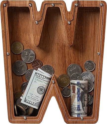 Vista 154 de Alcancía para niños y niñas, alcancía de madera con letra grande del alfabeto con inicial C, banco de monedas, regalos divertidos para cumpleaños