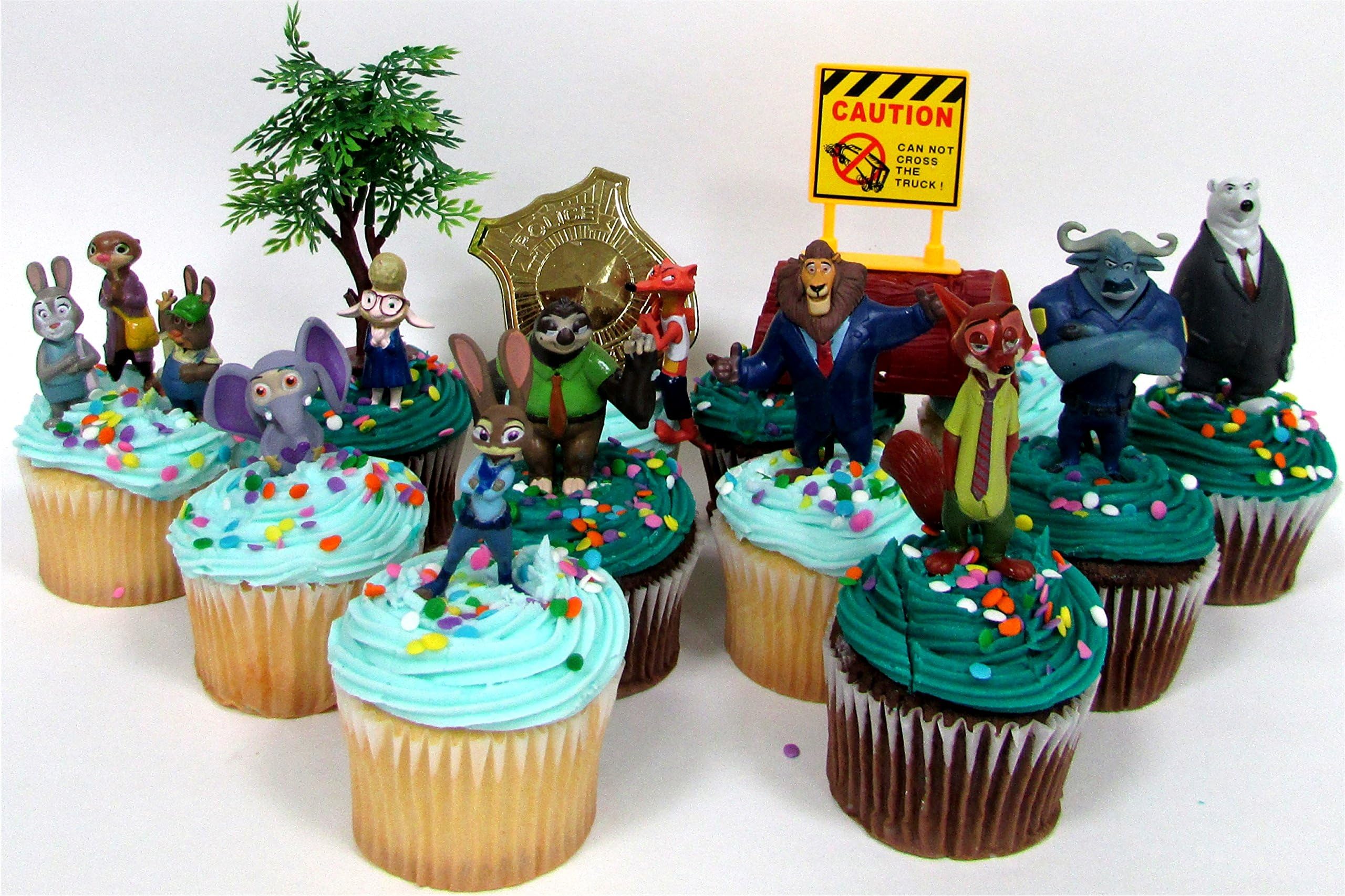 ZOOTOPIA Birthday CUPCAKE Topper Set Featuring Judy Hopps, Nick Wilde and More - Themed Decorative Accessories - Figures Average 1.5" to 3" Tall