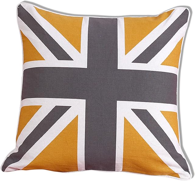ARLINENS Union Jack Tapestry British United Kingdom Flag Cushion Covers in Following Colors: (18"x18", MUSTARD GREY)