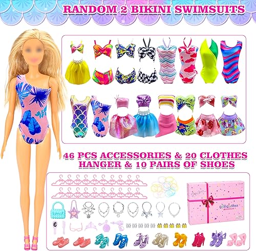 Miniatura 6 de 100 piezas de ropa y accesorios para muñecas, 4 vestidos de boda, 2 vestidos de noche, 6 vestidos de moda, 1 overol 5 tops, 5 pantalones, 2 trajes