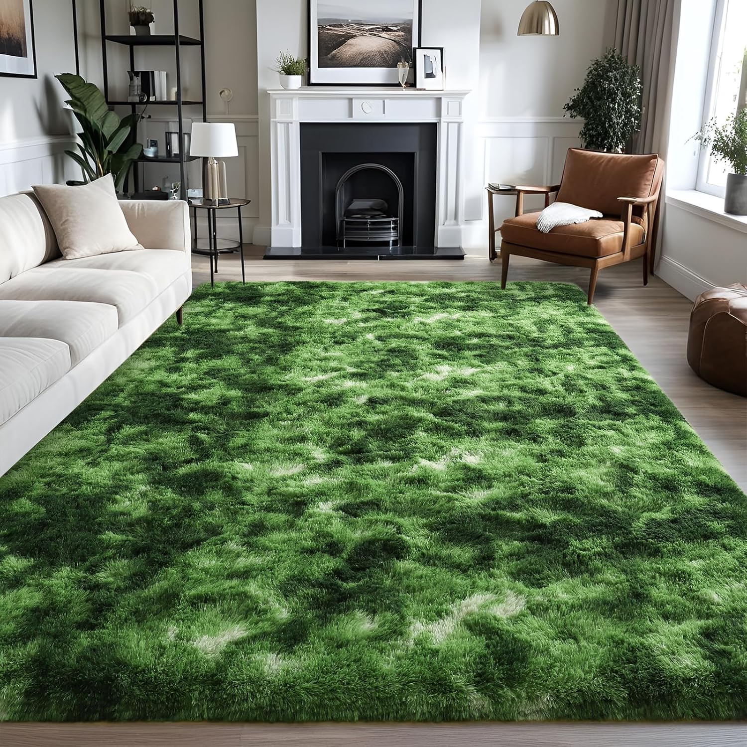 Large Soft Dark Green Rugs for Bedroom, 6x9 Feet Fluffy Carpets, Indoor Modern Plush Area Rugs for Living Room Kids Girls Room, Shag Rug for Nursery Home Decor, Tie-Dyed Dark Green 6x9 Feet Tie-dyed Dark Green