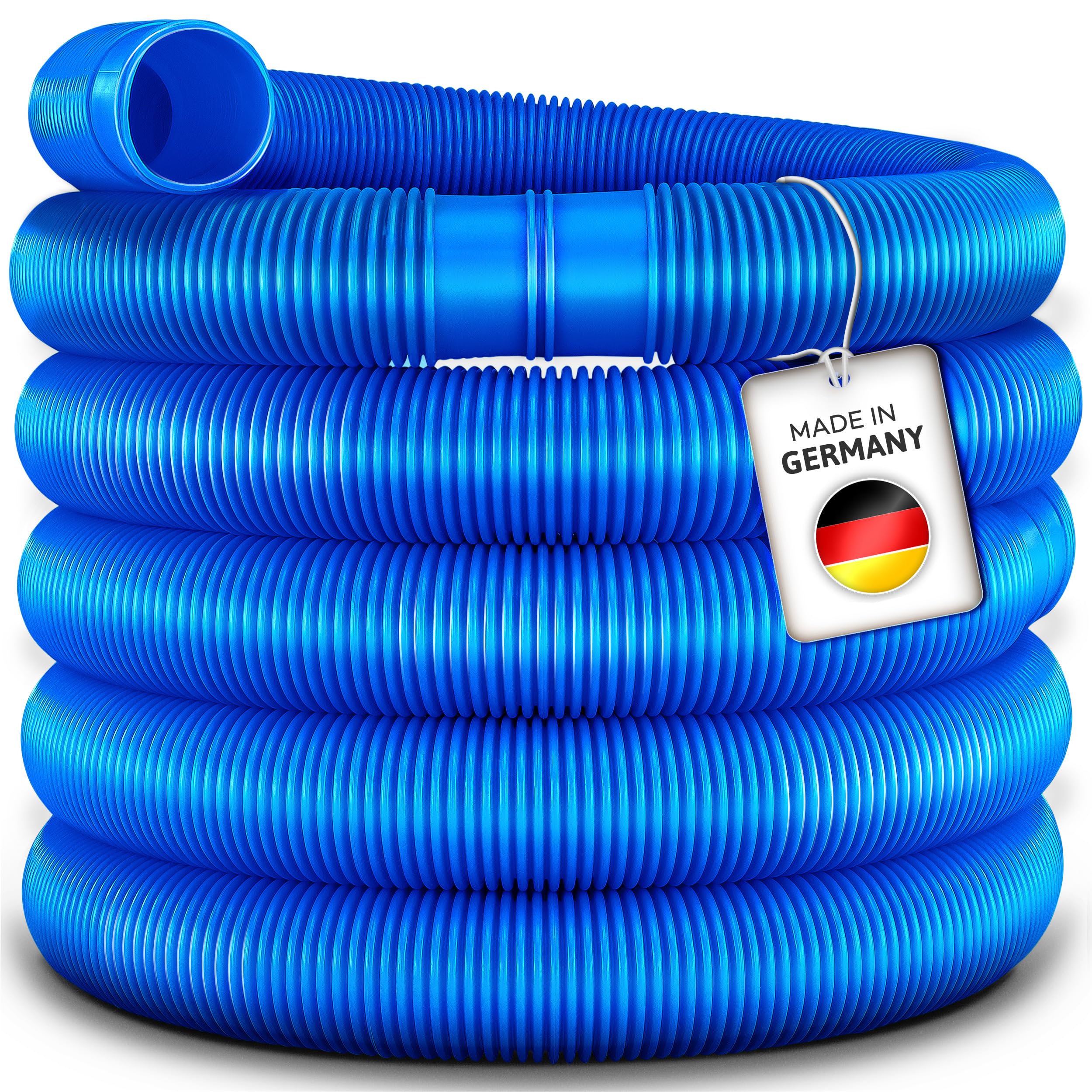 tillvex Poolschlauch Made in Germany | Schwimmbadschlauch mit Muffen | Solarschlauch für Pool und Schwimmbecken | Saugschlauch | Pumpenschlauch | flexibler Wasserschlauch (Blau, 6m / 38mm)