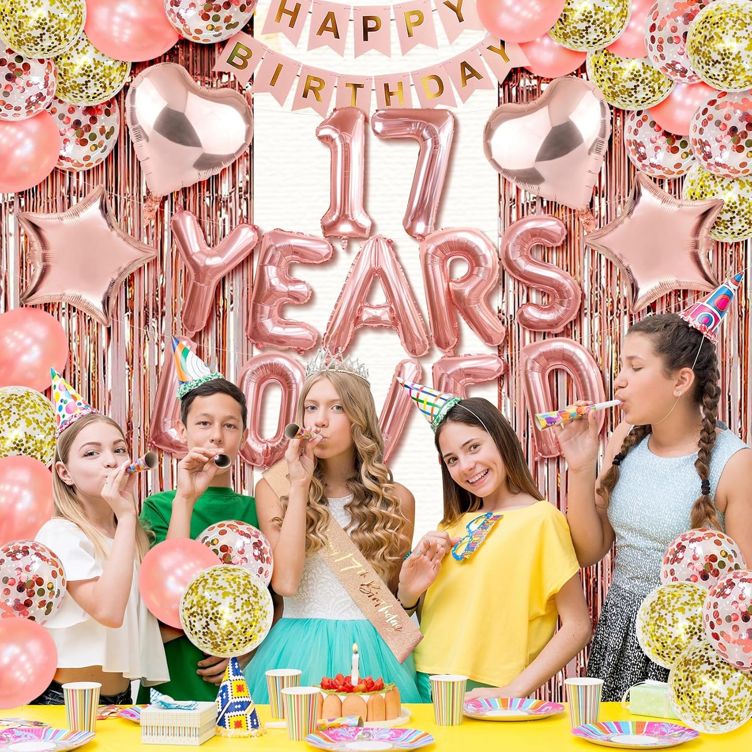 17th Birthday Decorations - Happy 17 Letter Balloon Numbers, Rose Gold Banner & Rose Gold Decor for Girls - Image 6