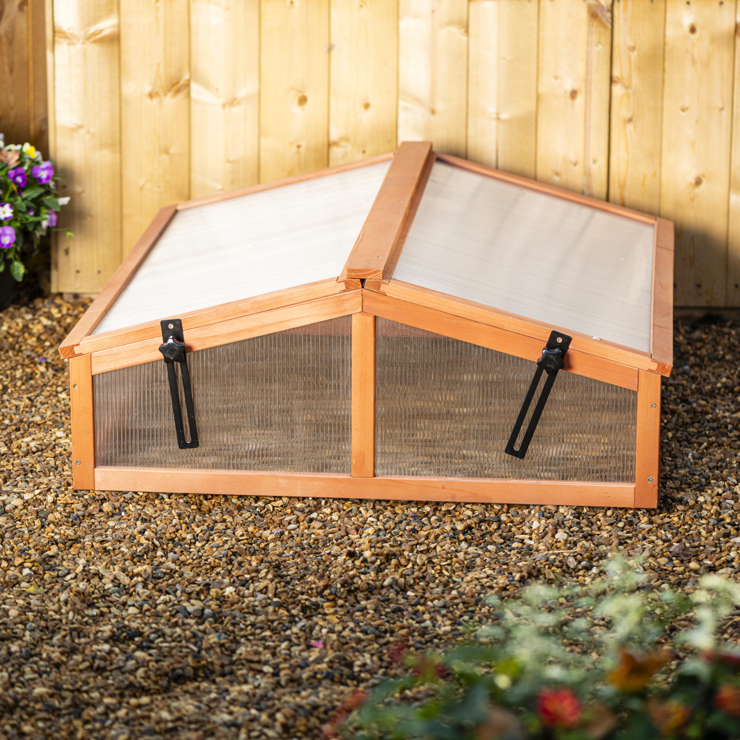 Garden Gear Double-Sided Wooden Cold Frame with Adjustable Twin-Hinged Roof, Weatherproof Firwood, UV Polycarbonate Panels, Extend Growing Season