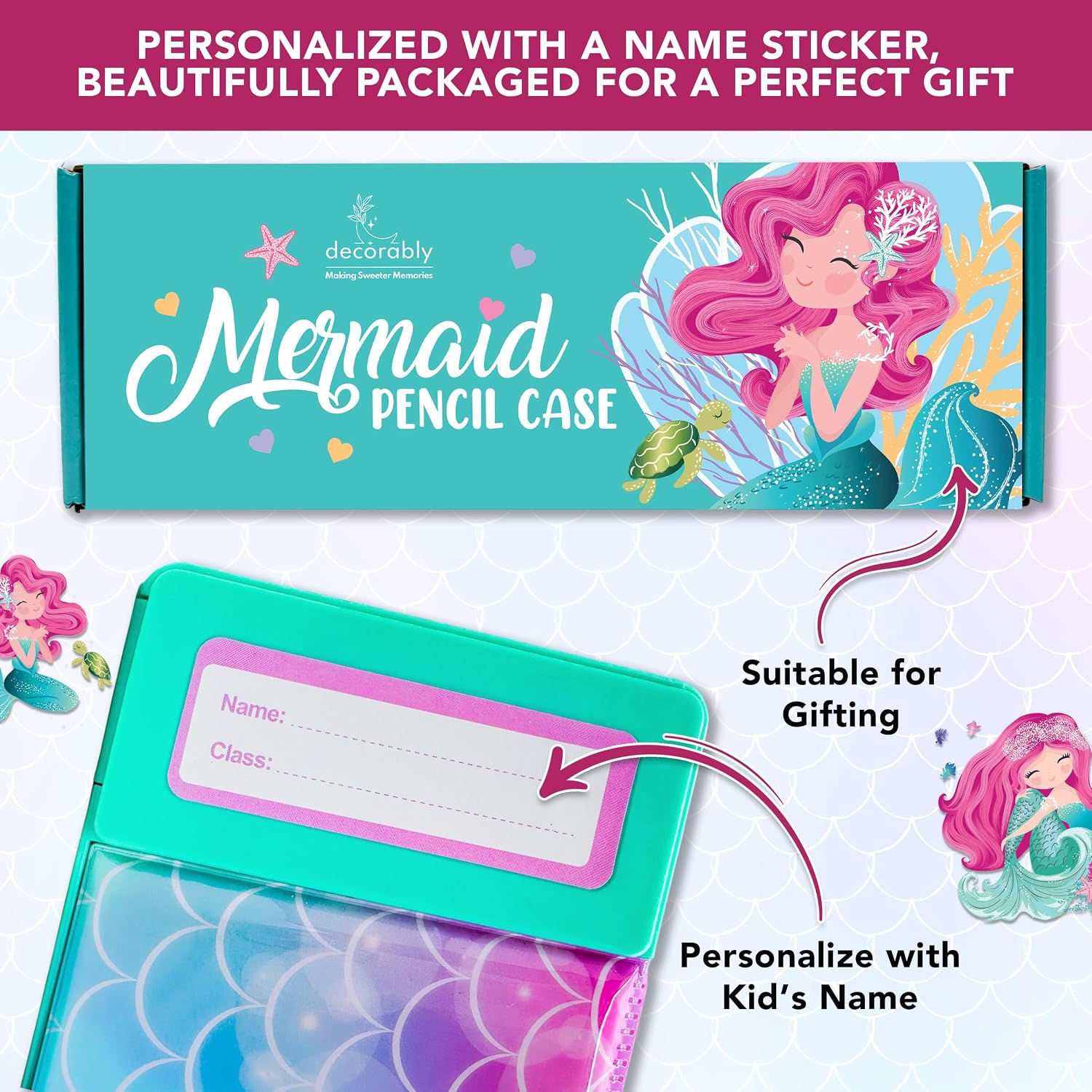 Decorably Pop Up Multifunction Mermaid Pencil Case for Girls, with Calculator, Sharpener, Pen Slots, Mini Drawer and 2 Main Compartments with Magnetic Closure - Back to School Gift for Kids