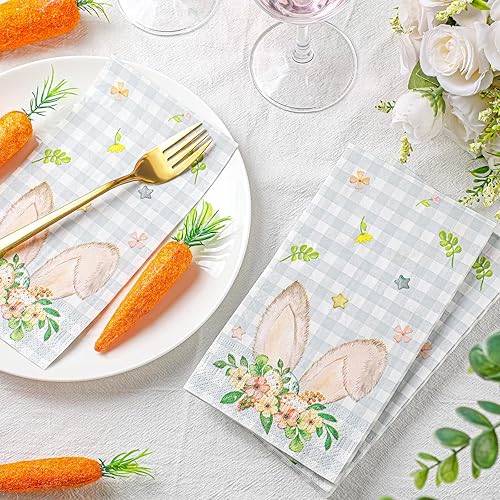 Miniatura 4 de 200 servilletas de Pascua con diseño de huevos de Pascua y conejito de baño, toallas de mano desechables de papel para primavera, servilletas de