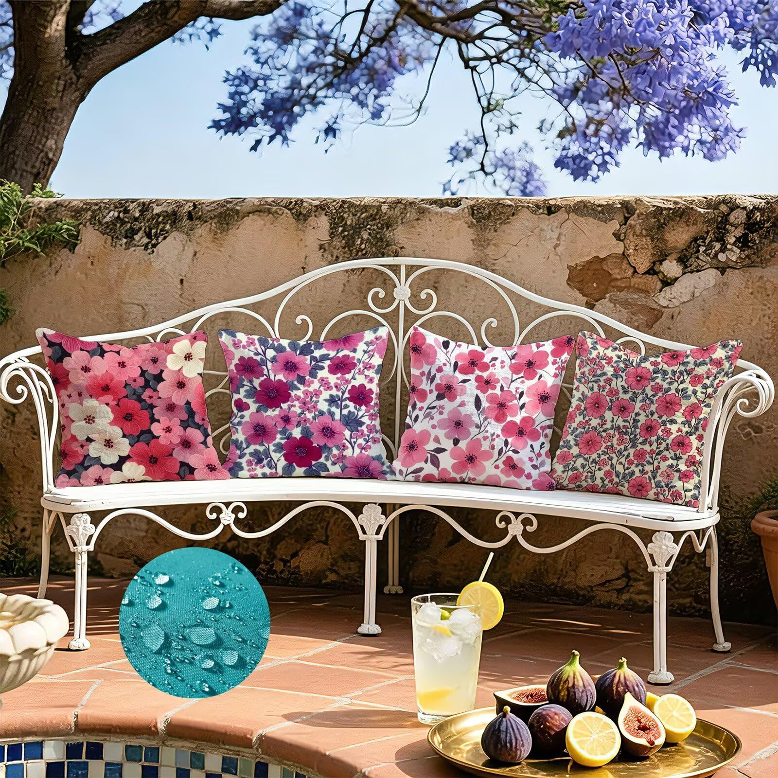 Kissenbezug Zierkissen Rosa 40x40 4er Set,Outdoor Kissen Wetterfest,Cod-837