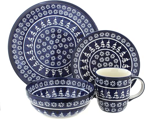 Miniatura 5 de Juego de vajilla de 16 piezas con diseño de mosaico de cerámica y rosa azul