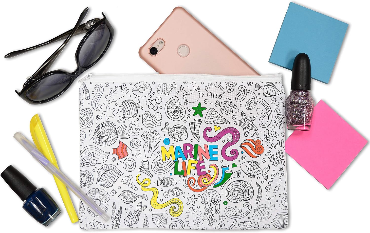 VHALE 2 Pack Color Your Own Pencil Case, Coloring & Pen Case, Stationery Pouch Zipper Bag, Classroom Arts & Crafts, Travel Toys, Party Favors for Kids (Large & Small)