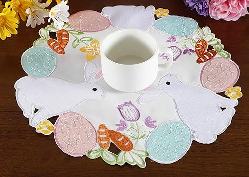 Miniatura 4 de Juego de 4 manteles individuales con diseño de conejitos de Pascua, bordado floral y conejito de Pascua, decoración de mesa para el hogar, cocina,
