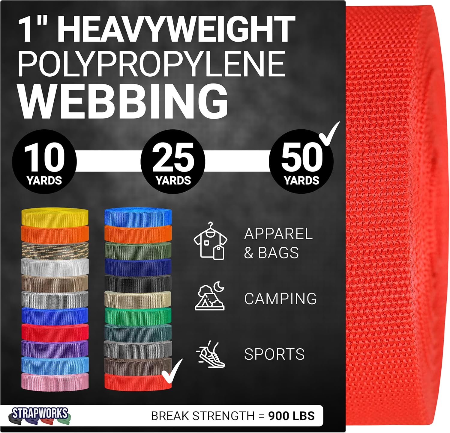 Strapworks Heavyweight Polypropylene Webbing - Heavy Duty Poly Strapping for Outdoor DIY Gear Repair