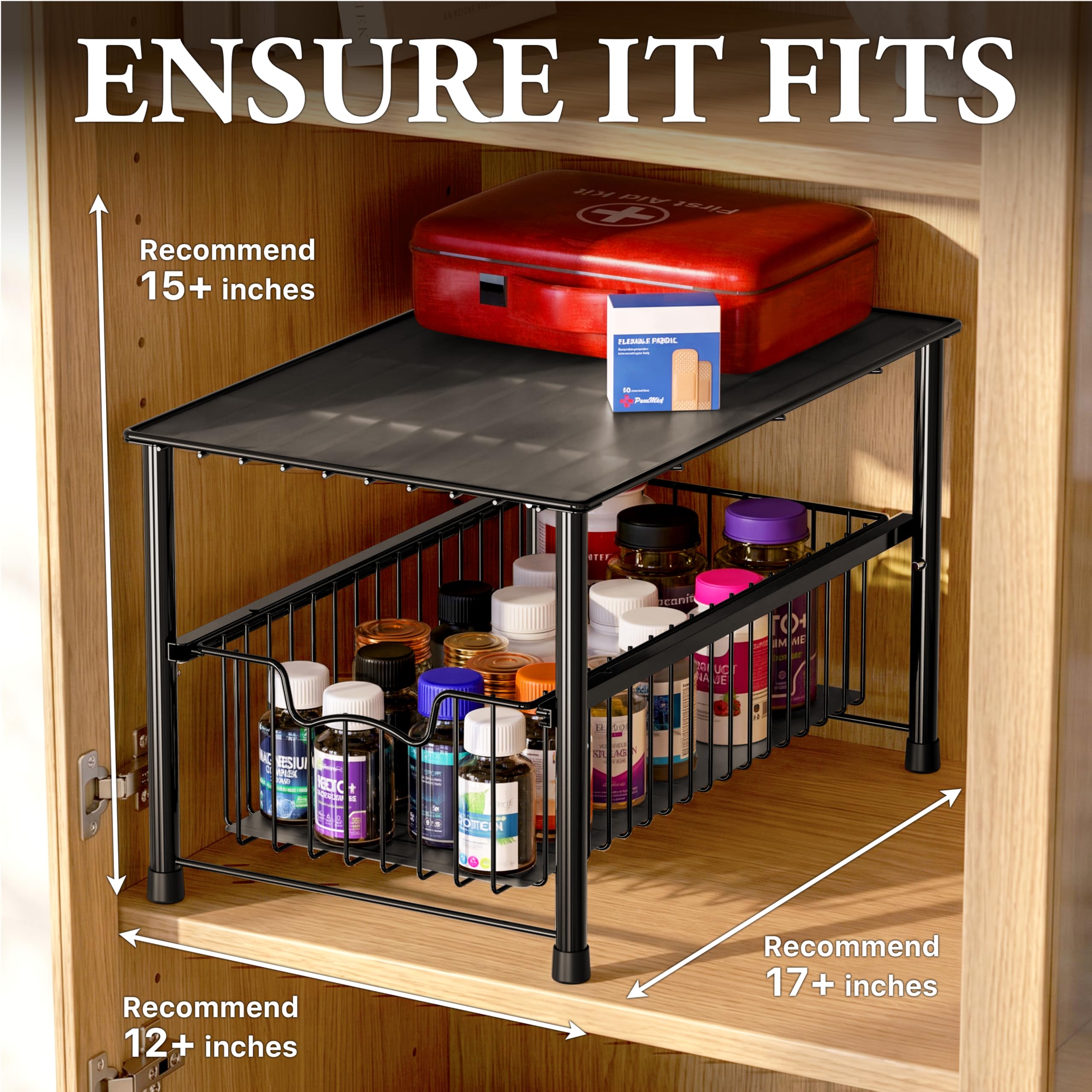 Simple Houseware Stapelbarer Unterschrank mit Schiebekorb und Schublade, Schwarz