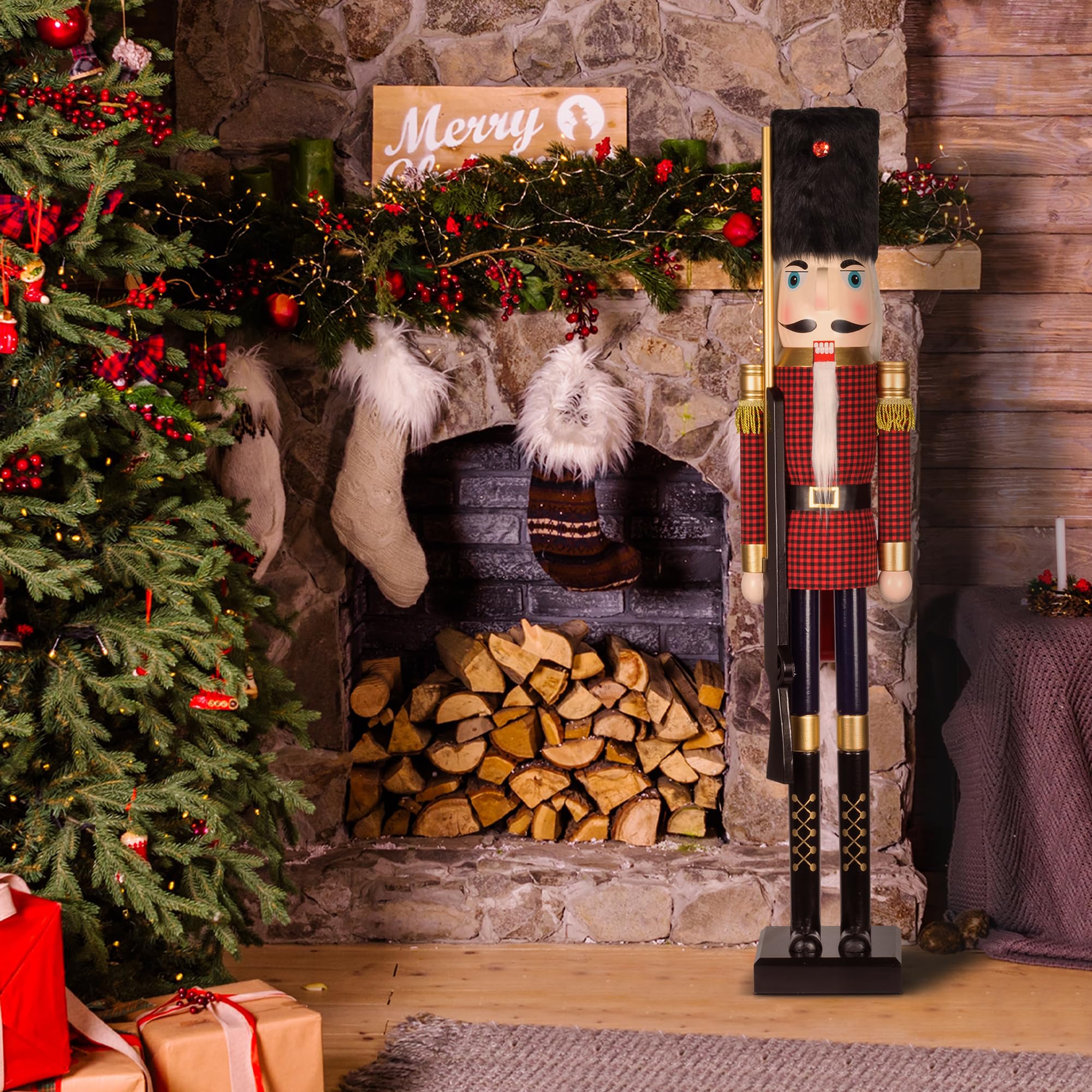 KI Store 120 cm Navidad Cascanueces tamaño natural grande XXL madera Cascanueces Figura Decoración navideña (búfalo)