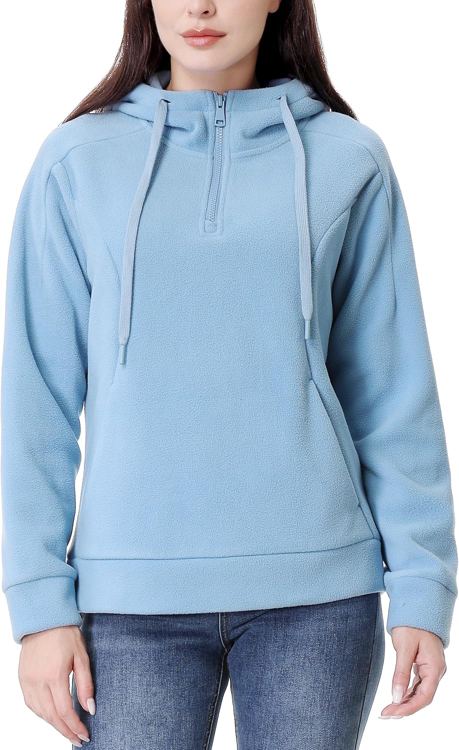 GIMECEN Women's Polar Fleece Hoodies Quarter Zip Sweatshirt Long Sleeve Sweaters Casual Pullover Jacket with Pocket - Image 3