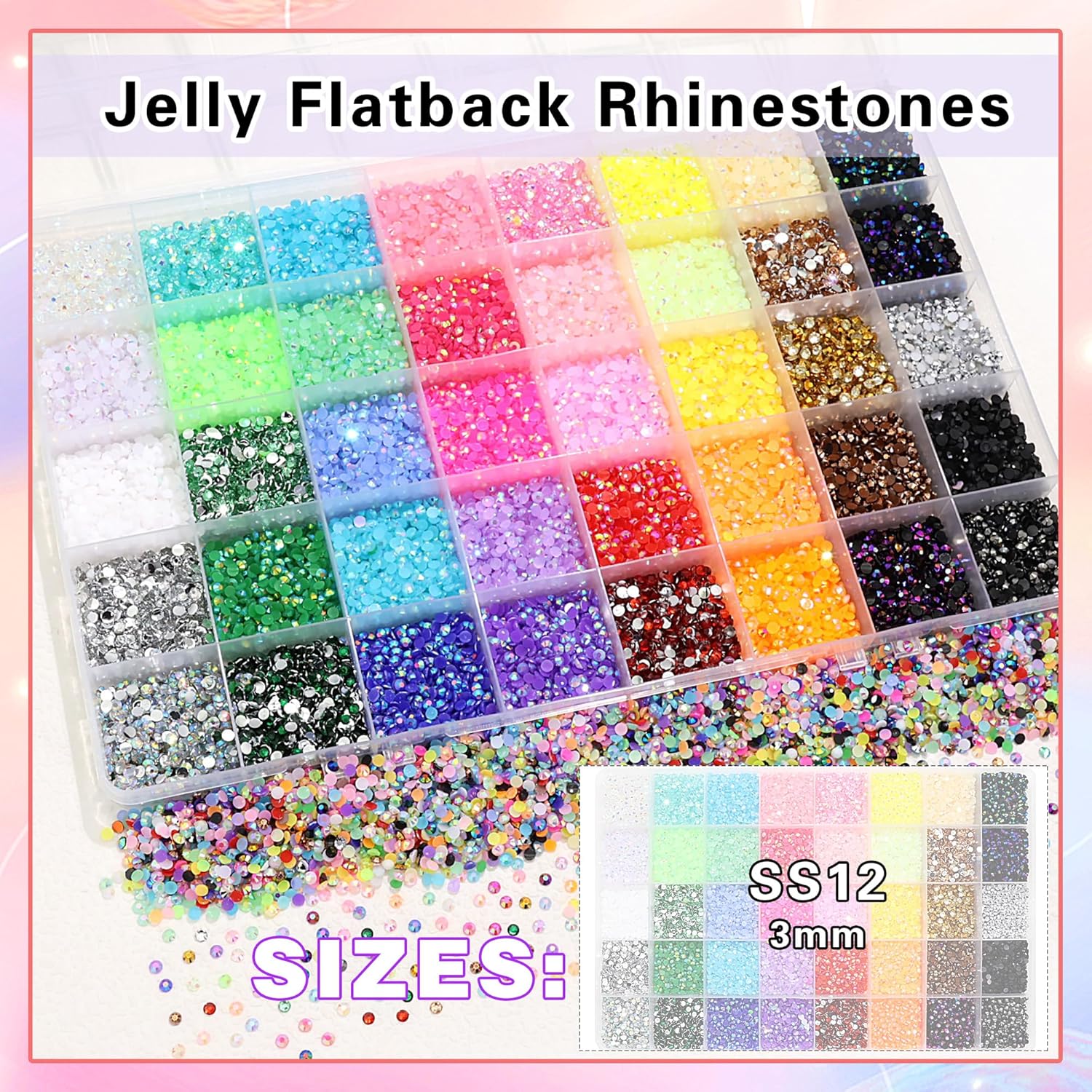 RODAKY Resin Jelly Rhinestones for Bedazzling Crafting,40 Color Rhinestones for Nails Art,3MM Nail Rhinestone and Gems,Nail Diamond Flatback Gems Crystals Charms for Nail Design DIY Makeup Decor
