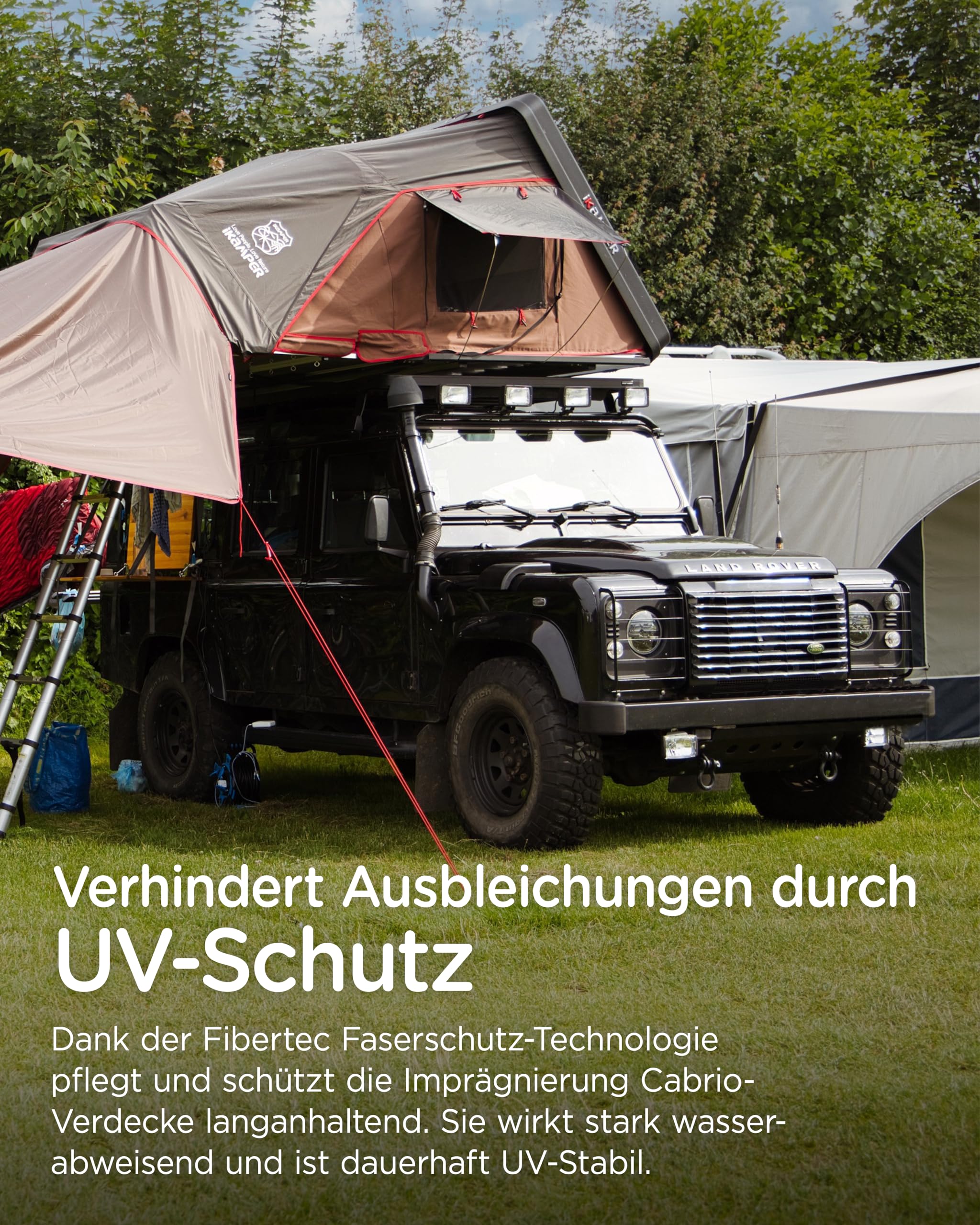 FIBERTEC Cabrio Verdeck-Imprägnierung 500ml | Ohne Lösungsmittel, Wasser- und schmutzabweisend, UV-Schutz, Langanhaltende Versiegelung, Für alle Stoffverdecke