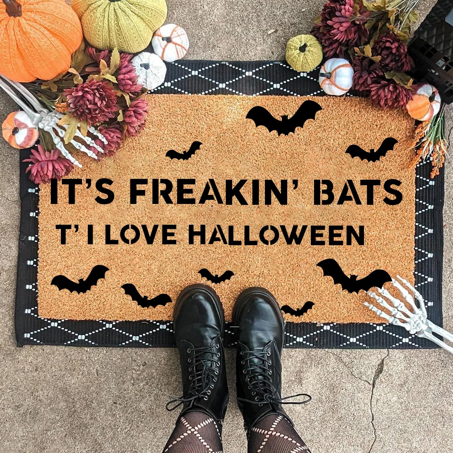 Plantillas de Halloween para felpudo de 17 x 26 pulgadas, plantilla grande de Halloween, plantillas reutilizables para dibujar en telas de madera, tapete de puerta de porche, manualidades, decoración