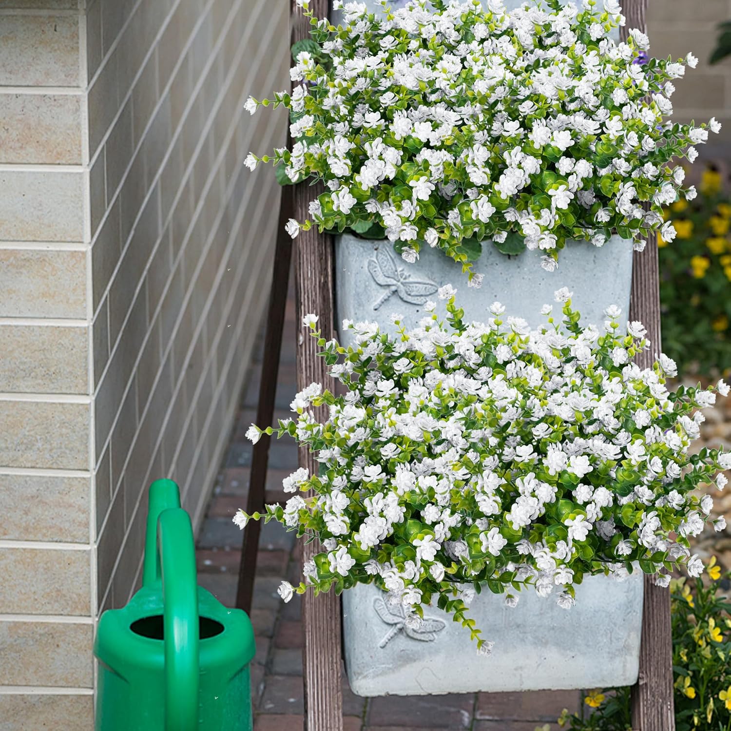 NETAP Outdoor Artificial Flowers UV Resistant, 20 Bundles Fake Realistic Floral Greenery Plants for Outside Porch, Window Boxes, Garden, Yard, Inside Home Table Decor, White